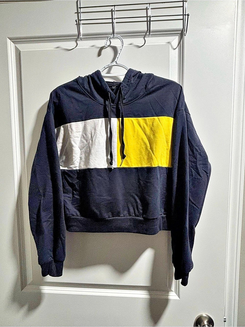 Color Block Hoodie ~ Cropped ~ Blue White & Yellow ~ Size Medium ~ Like New